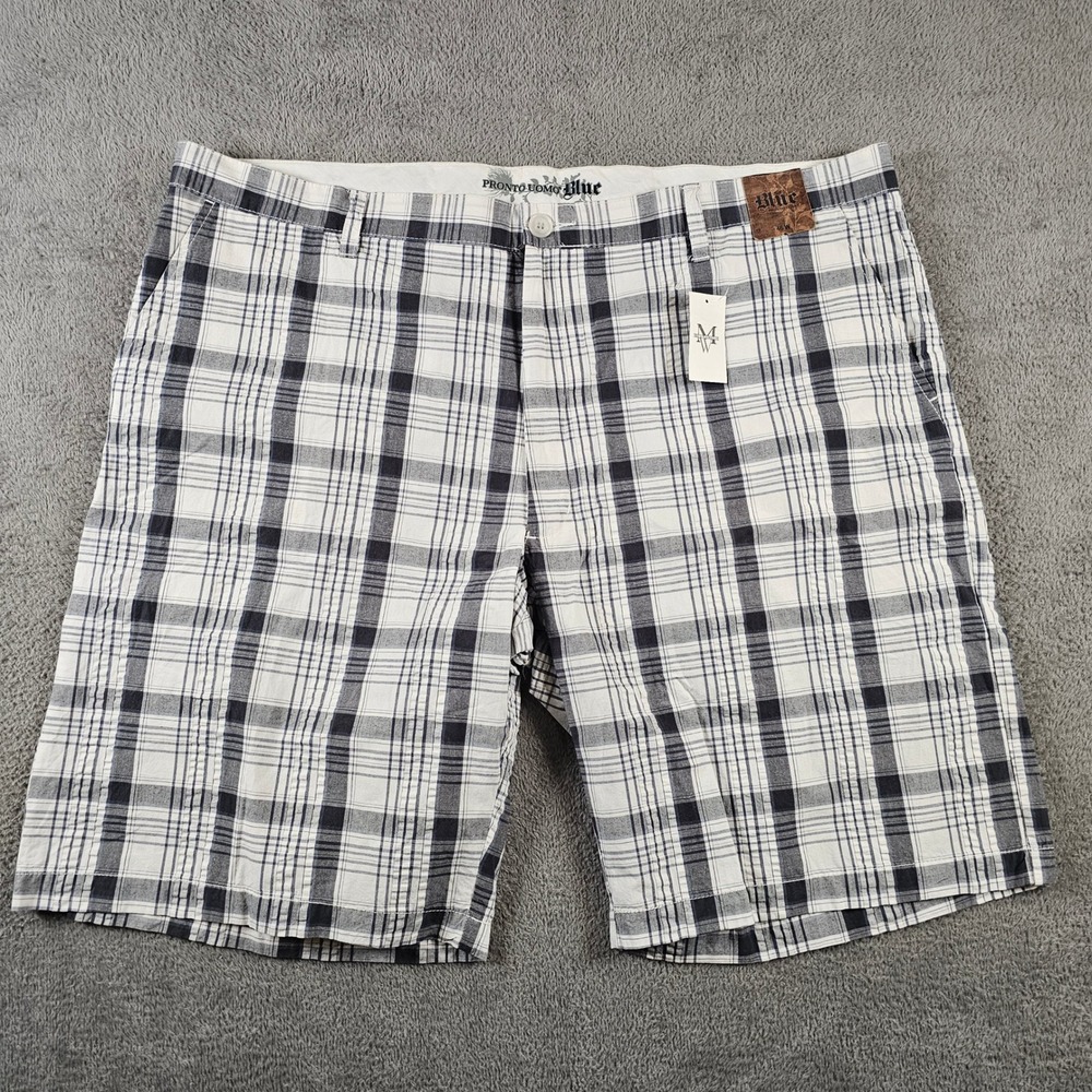 Pronto‎ Uomo Blue Mens Plaid Shorts Navy White Cotton Size 46 NEW